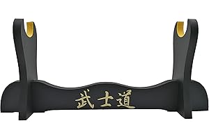 Glac Store Soporte expositor soporte de mesa para Katana Samurai de madera con letras japonesas 1 plaza adornado con terciopelo amarillo gamuza