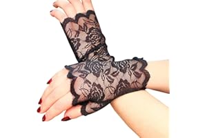 Tinksky Frauen Spitze Fingerlose Handschuhe Half Finger Braut Handschuhe UV Schutz Fingerlose Handschuhe Sunproof Handschuhe (Schwarz)