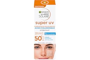 Garnier Antioxidante Super UV Protección Solar Fluid SPF 50+ Crema solar ligera y no grasa con ácido hialurónico Ambre Solaire 40ml