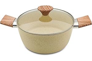 AKH HOUSEWARE Non Stick Casserole Dishes with Lid Cooking Pot 5 Layer Non-Stick Coated Casserole Dishes/Serving Dishes Induction Hob Compatibility Cookware (Beige, 20CM)