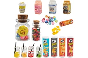RAFIYU Miniature Food and Drink,Mini Food, 18 Pcs Miniature Kitchen Toys Accessories, Miniature Dolls House Food Accessories, Miniature Christmas Sweets and Drinking Set for 1:12 Dollhouse