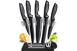 Home Hero Ultra-Sharp Stainless Steel Kitchen Knife Set - Chef Knives Set (7 pcs Set - Black with Knife Block)