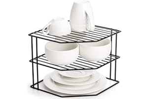 Frcctre 3-Tier Kitchen Corner Shelf Rack Counter and Cabinet Organizer, 9x9x7.5 Inch Metal Wire Kitchen Counter Pantry Cabinet Organizer and Storage Shelf for Plates, Cups, Dishes