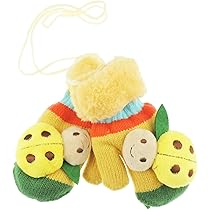 Cute Soft Baby Girls Boys Kids Toddler Children Babies Knit Fleece Thermal Warm Winter Outdoor Ski String Hand Warmers Gloves Mitts Mittens Lady Bug Ladybird 1-2 Years Yellow