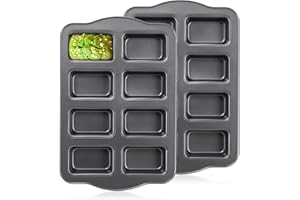 Lawei Lot de 2 mini moules à pain à 8 cavités, antiadhésifs, rectangulaires en acier au carbone pour pain de maïs, petits pains aux bananes, cheesecake, mini moule à brownie