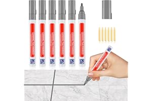 TIRYNS 6 Pièces Stylo Joint Carrelage Gris Stylo de Carrelage à Coulis Marqueur Joints avec 6Pointes de Rechange Imperméable Crayon Coulis de Réparation pour Cuisine Salle de Bain Murs Sols