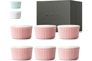 KIVY® Set de 6 Ramequins Crème Brûlée [180ml] - Moule à Pâtisserie Résistants pour la Cuisson Four – Ramequin Soufflé Résistants Rose – Petits Plats Ronds – Ramequins Four en Céramique