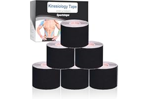 Gotaqery Kinesiology Tape (6 Rolls Pack), Waterproof Elastic Muscle Support Tape for Exercise, Sports & Injury Recovery, Breathable & Latex Free, 5cm x 5m Per Roll (Black)