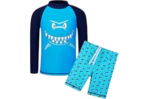 HUAANIUE Garçons Enfants Maillot de Bain 2 Pièces Anti-UV UPF 50+ Enfants Garçons Plage Combinaison de Bain à Manches Longues 4-14 Ans