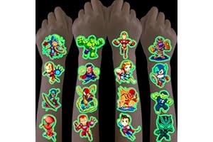 DROOKAEN Tattoo per bambini, 200 + supereroi tatuaggi per bambini, tatuaggi luminosi per bambini, delicati sulla pelle, per regali di compleanno per bambini, regalo di compleanno per bambini, feste