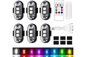 LIAVOP 6 Piezas Luces Estroboscópicas LED, 8 Colores Inalámbrico Lampada Stroboscopica LED Impermeable con Mando a Distancia, Carga USB, para dron, camión, Motocicleta y Bicicleta