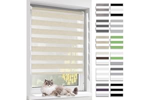 BelleMax Store Enrouleur Jour Nuit, Tissu Double, Rideau sans Perçage, Translucide Occultant et Protection Vie privée,pour Fenêtre et Porte,Lin,60l x 120L cm