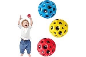 ZUOQIANG 3PCS Bouncy Ball，Space Ball Moon Ball, Ultra High Bouncy Balls and Sounds Meteor Spaceball, Rubber Bounce Ball Sensory Ball, Bouncy Balls for Kids Party Gift（red, blue，yellow）