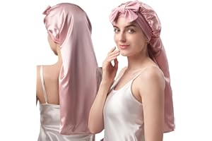 ‎UMISLEEP Umisleep 22 Momme 100% Maulbeerseide Atmungsaktiv Schlafmütze, Weiche Nachtmütze für Voluminöses Haar, Doppelseitig, Verstellbares Breites Band, Rosa