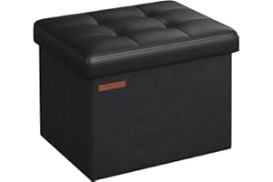 SONGMICS Storage Ottoman, Foldable Small Ottoman Foot Rest, 31 x 41 x 31 cm Foot Stool, Cube Ottoman with Storage, Load up to 130 kg, for Living Room, Bedroom, Entryway, Ink Black LSF100B51