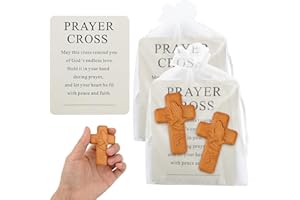 PORUPAEL 2 Pcs Prayer Cross Gift Sets – Handcrafted Wooden Cross with Inspirational Card & Drawstring Bag, Pocket Faith Sanctuary for Prayer, Christian Devotional Keepsake for Home and Gifting