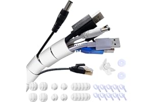 Garrulo Guaina Cavi, Raccogli Cavi Scrivania, Copri Fili Elettrici con 10* Portacavi in ​​Silicone+10* Fascette +2* Nastro Autoadesivo da 1M+1* Clip Guidafilo, Bianco Φ 22mm