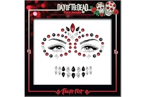 FRIGHT FEST Day of the Dead Face Jewels Stickers - Halloween temporary tattoo face gems - Sugar Skull Face Jewels Body Gems great with fake blood liquid latex scar wax white face paint, sugar skull (Day Of Dead)