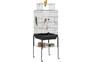 Yaheetech Parrot Cage Bird Cage Open Play Top Budgie Cage with Detachable Stand for Mid-Sized Cockatiel Sun Parakeet Green Cheek Conure Black