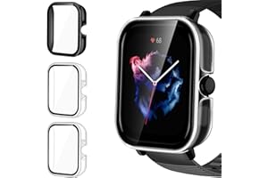 ivoler 3 Stück Hard PC Hülle mit Glas Displayschutz für Amazfit GTS 3, Vollständige Abdeckung Schutzhülle Ultradünne Kratzfest Schutz Case, 2 Transparent + 1 Schwarz