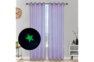 Eimilaly Stelle tende trasparenti Glow in The Dark, metallo punzonatura tende trasparenti 72 pollici di lunghezza baldacchino per la decorazione della camera dei bambini, 2 Panels/Purple