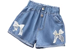 TUANMOZI Mädchen Jeanshose Freizeit Sommershorts Elastische Taille Denim Shorts Baumwolle Kurze Hosen für Kinder 2-13 Jahre