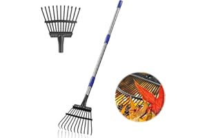 BIRD TWIG Garden Rake -Small Leaves Rakes for Gardening - 11 Metal Tines 8.5" Wide - 78" Long Handle Leaf Rakes for Lawns Heavy Duty for Yard Lawn Shrub Garden Beds