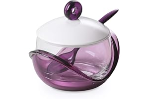 Omada Design Bol à fromage ou à sucre avec récipient en verre transparent, base, couvercle et cuillère en plastique, design ergonomique et innovant, ligne Trendy,Alto