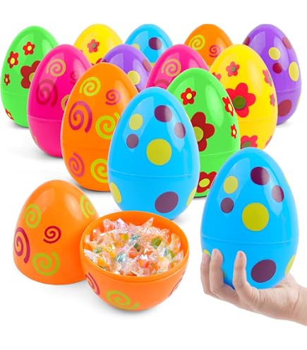 JOYIN 24 Kleurrijke Plastic Paaseieren – Bedrukt, Hol En Te Vullen – 8 Cm Groot – Perfect Voor Paasjacht, Mandvulling & Feestprijzen