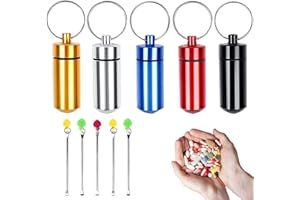 SUBTAVIK 5 pastilleros de aluminio, organizador portátil de pastillas, mini pastillero impermeable, pastillero de bolsillo, organizador de medicamentos de viaje para viajes al aire libre, camping (5 colores)