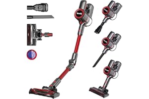 VacniQ Cordless Vacuum Cleaner, Stick Vacuum, Long Runtime, Powerful Suction for Home Pet Carpet Floor, Anti Hair Wrap, Rechargeable Battery (red)