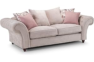 Honeypot Sofa - Roma Chesterfield 3 Seater Sofa for Living Room -Soft Beige Fabric Upholstered Couch | Setup Included | Made in EU | Built to Last (3 Seater)