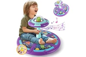 SANFANT Dinosaur Sit and Spin Toy with 60 Stickers 360°Rotation Ride on Toys 1 2 3 4 5 6 Year Old Toddlers LED & 3 Music, Exercise Equipment Activity Toys Sensory Dizzy Spinner, Birthday Gift for Boy Girl