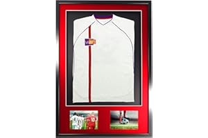 Vivarti Marco de Exhibición Deportivo DIY para Adultos 3D Montado + Doble Apertura para Fútbol, Rugby, Caja de Sombra de Camiseta de Banda - 61 x 91,5 cm - Marco Negro, Soporte Rojo, Tarjeta de