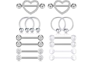 Rajnard Piercing el pezón Anillos 14G Acero quirúrgico en Forma de corazón Plata o Oro Rosa Barras para pezones Piercing Joyería