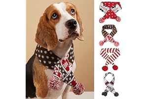 WINMANY Bufanda de Navidad para perro, cachorro, disfraz de punto de Navidad, bandana cálida de invierno, pañuelo, calentador de cuello de gato, ropa para vacaciones festivas (pequeño, marrón)