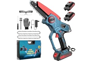 Bogseth Mini Kettensäge Akku 6 Zoll, Elektro Kettensäge, Einhand Kettensäge, Elektrische Kettensäge, Handkettensäge für Garten,Holz und Astscheren, 2 Akku 2000mAh