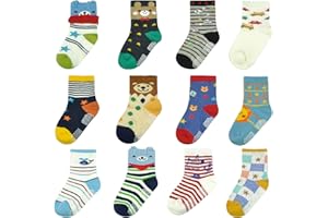 HYCLES Toddler Grip Socks - 12 Pairs Baby Boy Infant Kid Children Anti-slip Socks for 0-7 Years Girl Non Skid Socks
