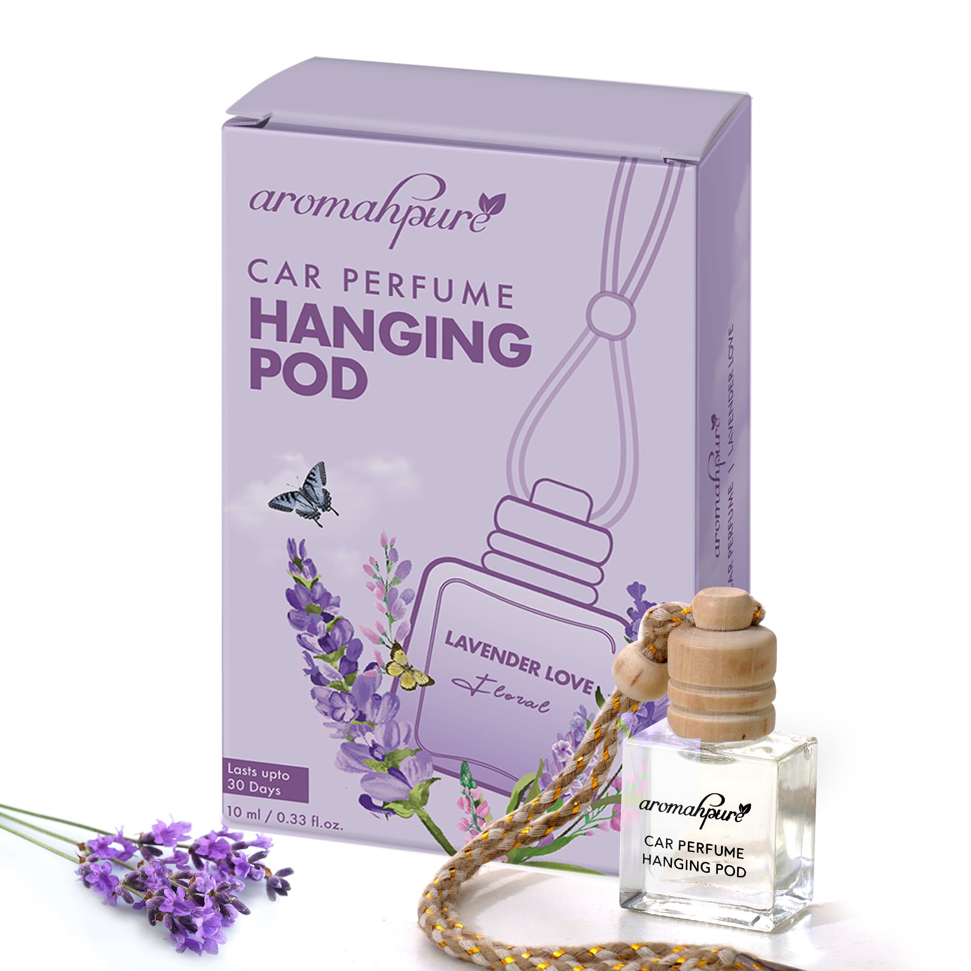 Aromahpure Premium Car Perfume Hanging Pod |10 ML |French Lavender Fragrance Car Air Freshener |Natural Fragrance Oils in Gla