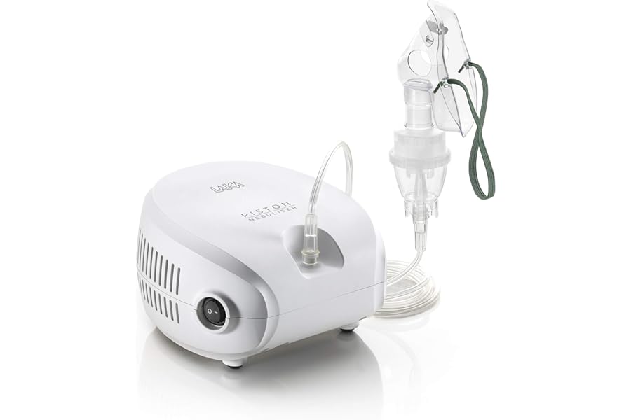 LAICA NE2014 Piston Aerosol - Fine Misting Aerosol Therapy Nebulizer with Adult and Paediatric Masks, Adjustable Ampoule, Snorkel, Nasal Fork and 5 Filters