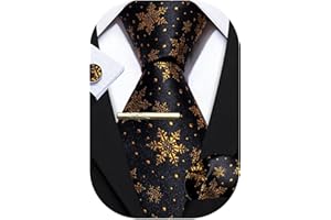 Barry.Wang Mens Christmas Tie Set Fashion Silk Necktie Pocket Square Cufflinks Clip 4PCS Festival Snowflake Xmas