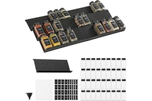 Famhap Rangement Epices Tiroir 6PCS, Organisateur Porte Épices pour Extensible de 29,5 cm à 59 cm, Insert Etagere Epices Cuisine Texture Mate, avec 36 Bocaux