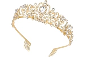 KILDOWS Corona Donna, Corona di Strass Oro Diadema Tiara Sposa in Cristallo Coroncina Principessa Diadem Nuziale Capelli Accessori per Donne e Ragazze Matrimonio Compleanno Festa Decorazioni