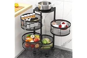 Senhill Multistrato Cesto di Frutta Rotolante Rotondo Mobile Cucina Rack di stoccaggio con ruote Pavimento in piedi Rack di stoccaggio di verdure da frutta (4 livelli)