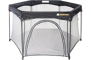 DERYAN Playpen - Léger - Parc enfant facilement déplaçable - Avec sac de transport avec bandoulière - Noir