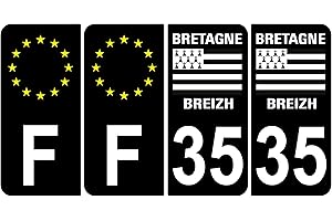 Supstick 4 Stickers Autocollants Plaques Immatriculation Auto Dept 35 Bretagne Breizh Noir Angles Arrondis