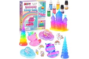 TACOBEAR Kit para Hacer Jabones Unicornio Experimentos Niños 5 6 7 8 9 10 11 12 Años con Unicornio Castillo Moldes de Silicona Colorante Base de Jabón Juegos Educativos de Ciencias Manualidades Niñas Regalo