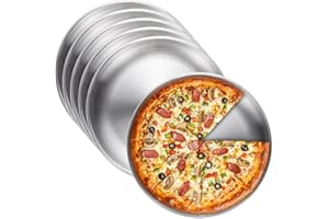 VEGOATY 6 teglie rotonde per pizza in acciaio inox, 20 cm, in acciaio al carbonio rivestito, teglia per pizza, sana, atossica, facile da pulire e lavabile in lavastoviglie
