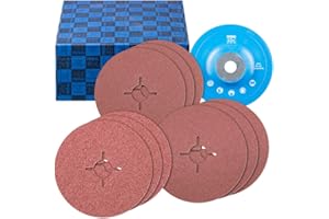 PFERD Juego de discos de fibra 64198001, 10 unidades, corindón de 125 mm de diámetro, A36, 60, 80 con placa de apoyo GT, para aplicaciones universales
