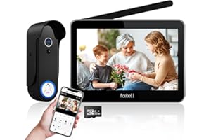 ACEBELL 1080P WiFi Visiophone Sans Fil,Interphone Vidéo Sans Fil avec Écran Tactile 7'', Étanche Sonnette de Camera ave Batterie Rechargeable, Vision Nocturne, PIR Détection de Mouvement, Contrôle APP